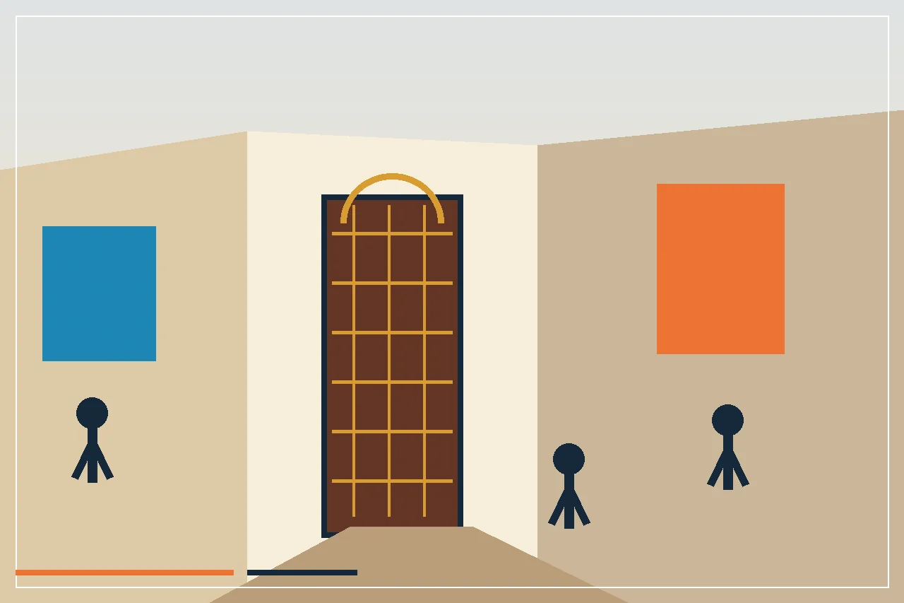Original illustration of carved doors and coral-stone streets in Stone Town